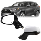 Left Driver Side Mirror DIY Paintable Compatible with 2020-2024 Toyota Highlander With Power Heated Glass/Turn Signal/Manual Folding/Blind Spot Detection Replace# 87940-0E350 (7Pins)